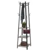 A tall, narrow coat rack with multiple shelves and hooks, decorated with a scarf, a potted plant, a purse, books, and a decorative box. Produktbild-Vorschau
