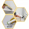 Collage of three images showing hands using a caulking gun to apply sealant in different household settings: along a wall baseboard, around a window frame, and near a faucet. Produktbild-Vorschau