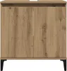 A front view of a wooden cabinet with two doors and black legs. Produktbild-Vorschau
