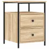 A product shot of a wooden nightstand with two drawers and black metal legs, set against a white background. Náhled obrázku produktu