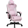 A pink gaming chair with a headrest and lumbar support, shown from the front. Náhled obrázku produktu