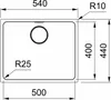 A technical drawing of a sink with dimensions and radius indicators. Produktbild-Vorschau