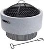 A round, light gray fire pit with a black mesh lid and a black poker on a white background. Anteprima dell’immagine prodotto