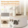 A cat tree with multiple levels and scratching posts, featuring a cat peeking out from a hole. Anteprima dell’immagine prodotto