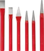 A set of six metalworking tools with red handles and silver tips, arranged in a row against a white background. Produktbild-Vorschau