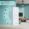 A ceiling fan and its remote control are displayed, along with a graphic illustrating the remote's functions. Náhled obrázku produktu