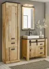 A bathroom vanity and tall cabinet set in a rustic wood finish. Produktbild-Vorschau