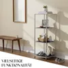 A modern living space with a wooden bench and a metal shelving unit. Produktbild-Vorschau