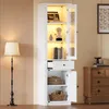 Hochschrank Vitrine, Standvitrine mit 2 Türen, 1 Schublade Produktbild-Vorschau 3