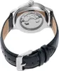 The back of a watch with a leather strap and a visible movement through a clear case back. Produktbild-Vorschau