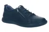 A black leather sneaker with laces and a zipper is shown against a white background. Produktbild-Vorschau