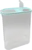 A clear plastic food storage container with a light blue lid. Produktbild-Vorschau