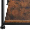 A close-up view of a wooden shelf with a black metal frame and leg. Produktbild-Vorschau