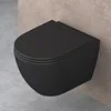 A black wall-mounted toilet is shown in a bathroom setting with concrete and beige textured walls. Produktbild-Vorschau