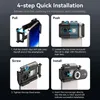 A four-step guide showing how to install a microscope lens onto a smartphone. Produktbild-Vorschau