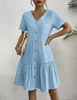 ASKSA Damen Sommerkleid Button Down Leinenkleid Strandkleid Produktbild-Vorschau 5