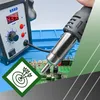 A close-up view of a hot air soldering station being used to work on a circuit board, with a graphic overlay in the foreground. Produktbild-Vorschau
