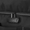A close-up of a black combination lock on a black zippered bag. Náhled obrázku produktu