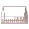 A pink house-shaped bed frame with a fence-like railing. Anteprima dell’immagine prodotto