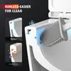 A diagram illustrating the cleaning benefits of a rimless toilet compared to a conventional toilet, with a toilet brush shown cleaning the rimless toilet. Náhľad obrázku produktu