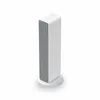 A white and gray tower fan heater on a white circular base, shown against a white background. Voir les images du produit