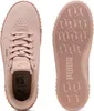 A pair of pink Puma Carina sneakers, shown from top view and sole view. Produktbild-Vorschau