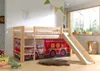 A child's bedroom with a loft bed designed to look like a fire truck, complete with a slide. Produktbild-Vorschau