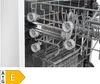 Close-up view of the interior of a dishwasher, showing the racks and wheels. Produktbild-Vorschau
