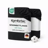 A product shot of two black fitted sheets packaged together, with a cotton boll for decoration. Produktbild-Vorschau