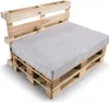 A pallet sofa with a light gray cushion and backrest, shown from a slightly elevated angle against a white background. Produktbild-Vorschau