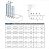 Diagrams and a size chart for a shower screen. Produktbild-Vorschau