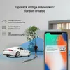 A marketing image showing a white car and a person in front of a modern building, with a smartphone displaying a notification. The image highlights features of a security camera system. Náhľad obrázku produktu