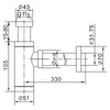 A technical drawing with dimensions of a sink trap. Produktbild-Vorschau