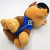 A plush toy dog lying on its side against a white background. Voir les images du produit