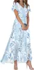 ASKSA Damen Sommerkleid Blumendruck Lang Ruesche Kurzarm V Produktbild-Vorschau 1