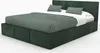 A green upholstered bed with a headboard and two pillows, shown against a white background. Náhled obrázku produktu