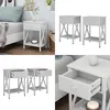 A collage of images showing white bedside tables with a drawer and shelf, some in a bedroom setting and others on a white background. Voir les images du produit