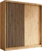 A sliding door wardrobe with a wood-like finish and vertical slats. Produktbild-Vorschau