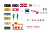A collection of toy vehicles and accessories, including cars, a gas station, traffic signs, and barriers, arranged on a white background. Produktbild-Vorschau