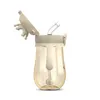 A beige baby bottle with a straw and an open lid, isolated on a white background. Produktbild-Vorschau