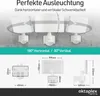 Diagrams and illustrations showing the features and dimensions of a white outdoor light fixture. Produktbild-Vorschau