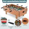 A close-up view of a foosball table with various features highlighted by numbered callouts and descriptive text. Produktbild-Vorschau