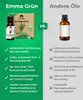 A comparison image showing 'Emma Grün' brand organic rosemary oil against 'Other Oils'. It highlights the benefits of Emma Grün oil with checkmarks and lists drawbacks of other oils with crosses. Produktbild-Vorschau