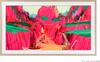 A painting of a canyon with people and boats. Voir les images du produit