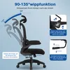 An ergonomic office chair with diagrams illustrating its adjustable features. Produktbild-Vorschau