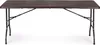 A brown folding table with black metal legs against a white background. Produktbild-Vorschau