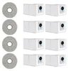 A set of round gray mop pads and several white dustbins with a black camera-like feature and a blue arrow symbol. Produktbild-Vorschau