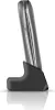A side view of a gray and silver mobile phone in a black charging dock, set against a white background. Podgląd zdjęcia produktu