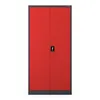 A red metal cabinet with a gray frame and a black handle is shown against a white background. Produktbild-Vorschau