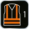 A graphic representation of a safety vest with reflective orange stripes on a black background, accompanied by the number '1'. Anteprima dell’immagine prodotto